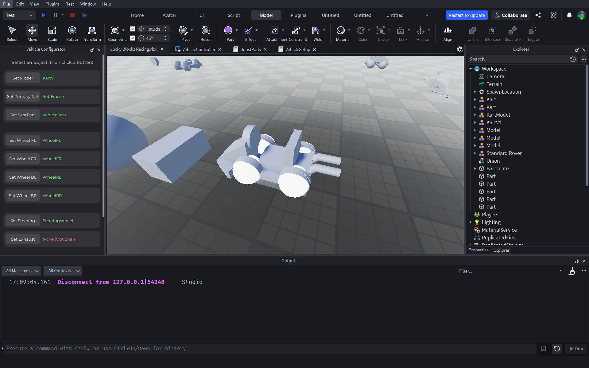 New vehicle configuration plugin panel open on the right